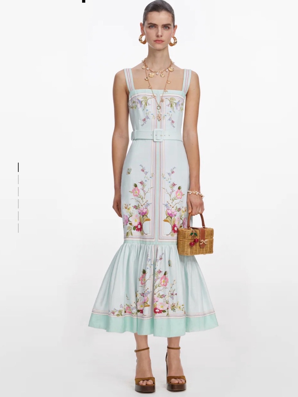 Trendy Self-Portrait Pastel Blue Floral Embroidered Midi Dress - Picture 8 of 11